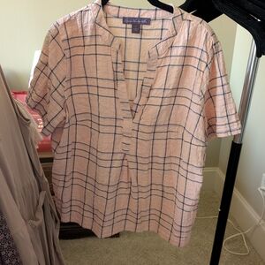 Gloria Vanderbilt Pink and Black Checkered Blouse